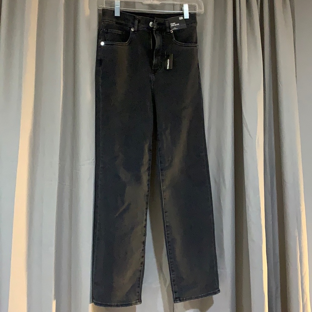 NWT black express jeans: straight super high rise 4-way hyper stretch size 00R